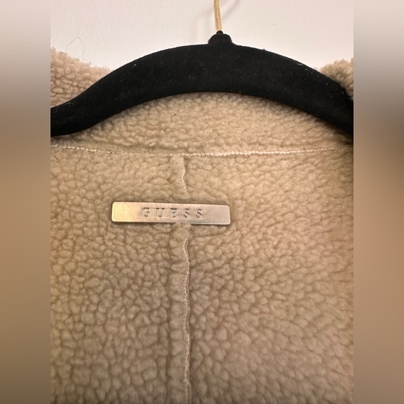 Guess y2k Suede Leather Faux Shearling Penny Lane Long Coat Jacket Size Large - Picture 3 of 7